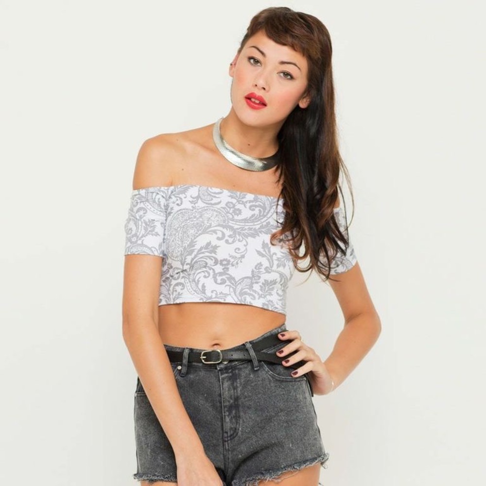 Nasty Gal Motel Rocks Dana Crop Top - Paisley Grey